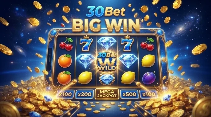Slot bij 30Bet met fruit- en diamantsymbolen op een grote winst